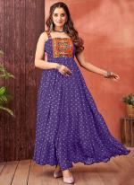 Georgette Purple Navratri Wear Printed Readymade Gown